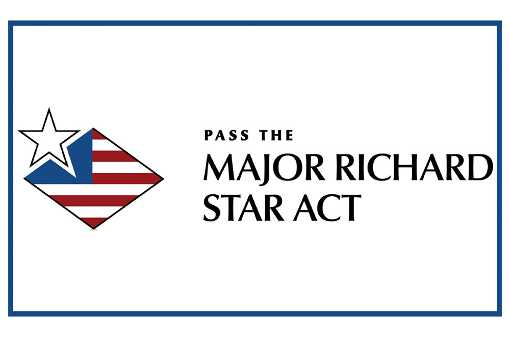 Graphic with a star and arrow in U.S. flag colors and the text “Pass the Major Richard Star Act.”
